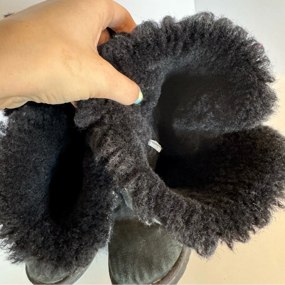 Ugg Tall Triple Button Bailey Fur Lined Boots 10 Black